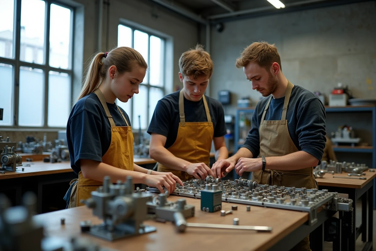 Atelier pratique de formation professionnelle au lycée Jean Moulin de Vincennes avec des élèves en apprentissage technique