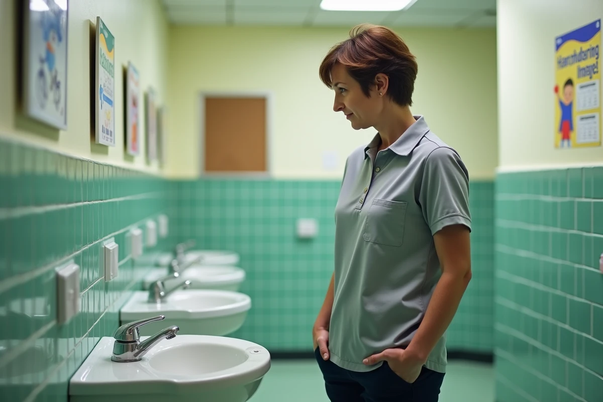 Une ATSEM supervise le lavage des mains des enfants dans les sanitaires de l'école maternelle