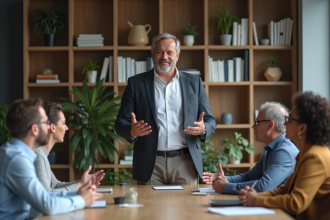 Homme d'affaires confiant lors d'une réunion d'équipe