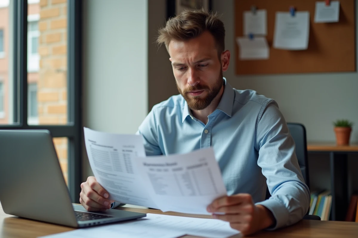Professionnel du transport comparant les coûts et délais d'une formation FIMO accélérée dans un bureau