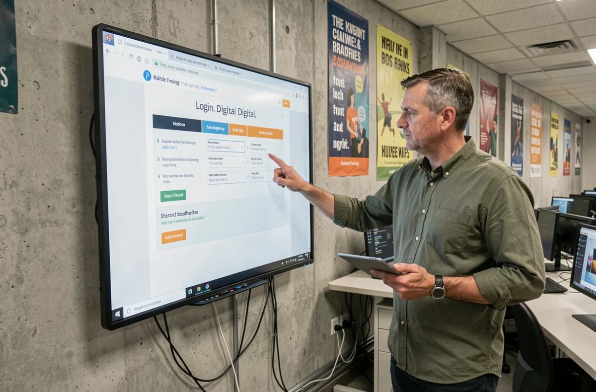 Enseignant présentant le guide de connexion ENC92 sur un tableau interactif dans un collège des Hauts-de-Seine