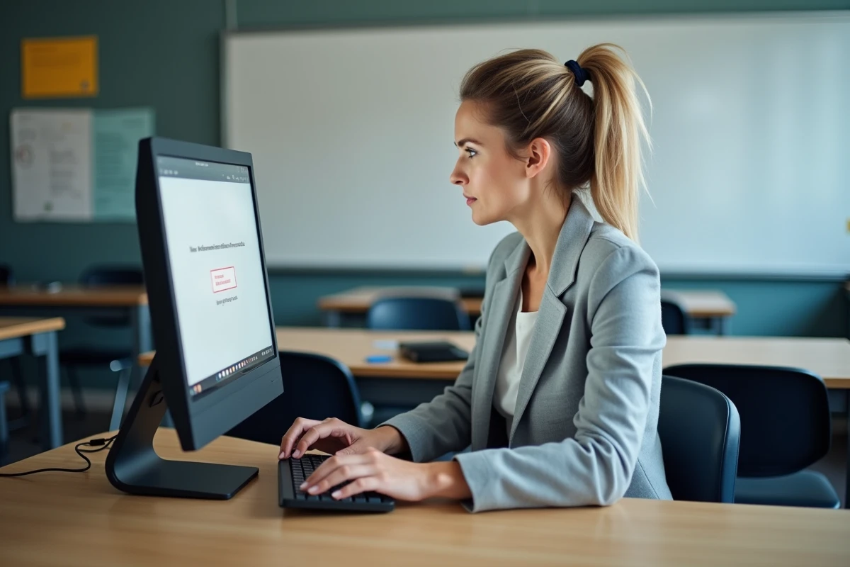 Enseignante face à un problème de connexion au portail ENT Cholet dans une salle de classe