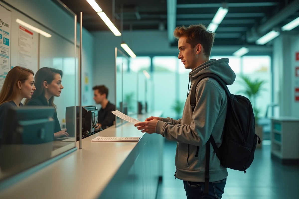 Étudiant déposant un dossier de remboursement CVEC au guichet administratif de son université