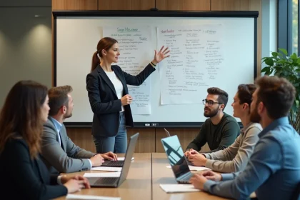 Femme professionnelle en formation en salle moderne
