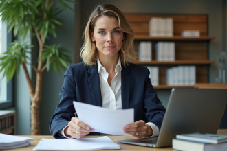 Femme en blazer navy lors d'une réunion de travail