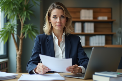 Femme en blazer navy lors d'une réunion de travail