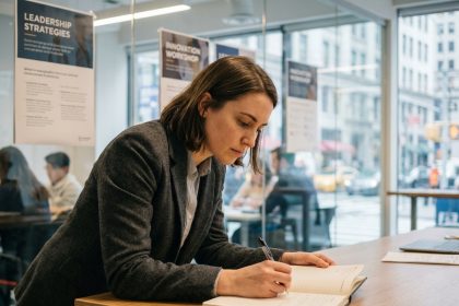 Jeune femme en formation dans un bureau moderne