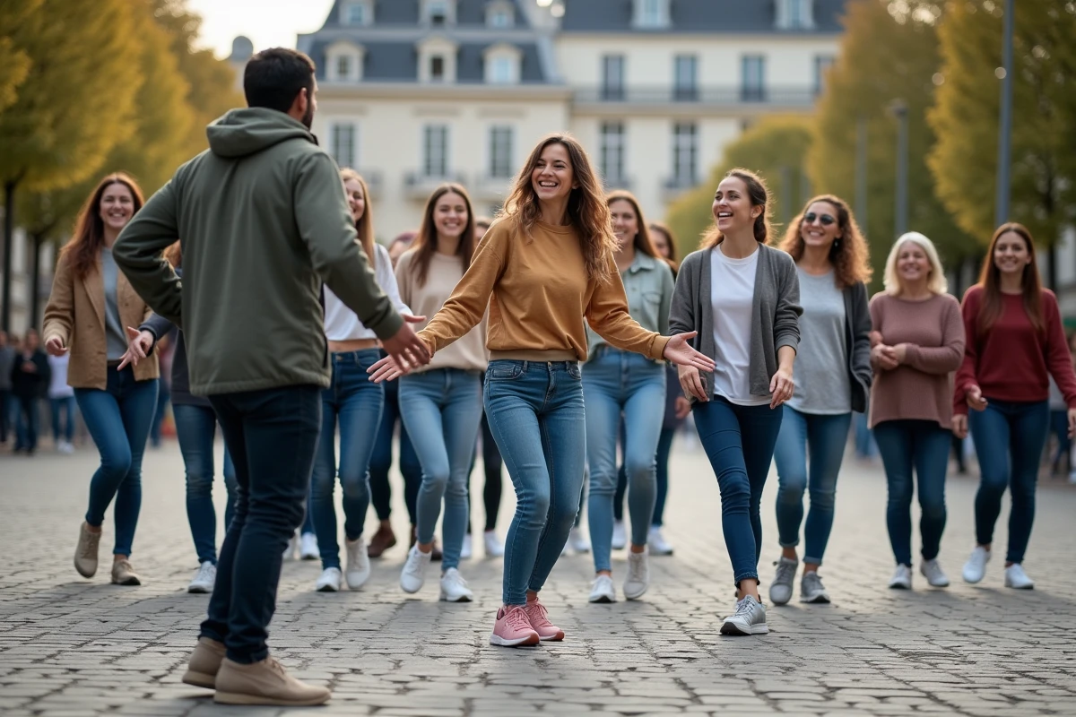 Groupe d adultes apprenant la danse en ville à Lille