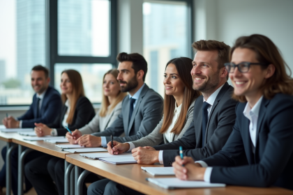 Groupe de professionnels en formation en salle moderne