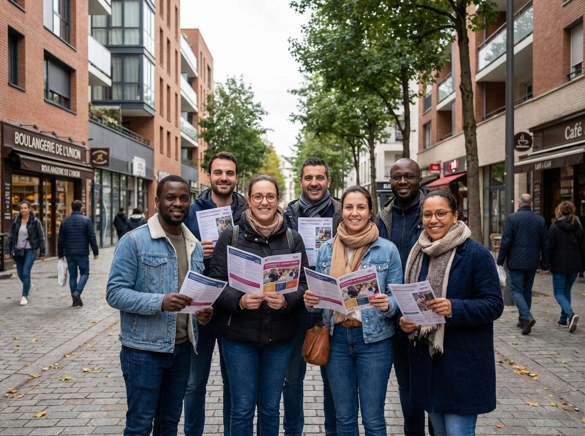 Groupe diversifié de personnes sur une rue à SaintOuen