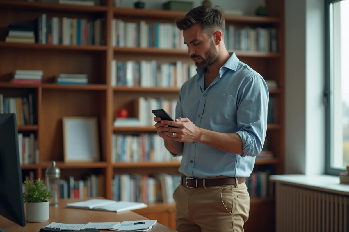 Homme en chemise retroussée dans un bureau à domicile