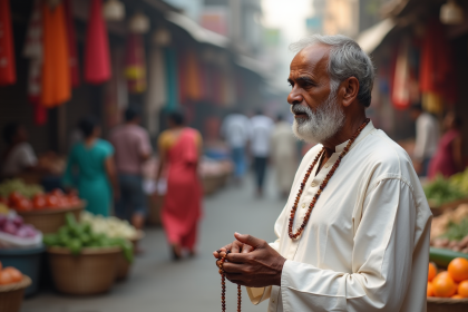 Homme indien âgé dans un marché coloré de Mumbai