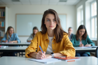 Jeune femme attentive en formation dans une salle lumineuse