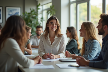 Femme professionnelle en réunion dans un bureau moderne