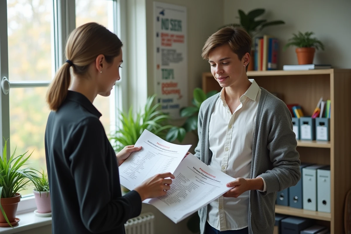 Jeune homme discutant avec un conseiller dans un bureau d
