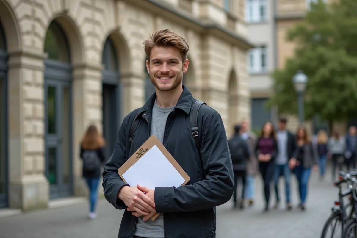 Jeune homme dehors avec un contrat d