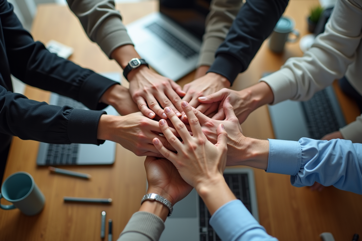 Mains empilées en symbole d