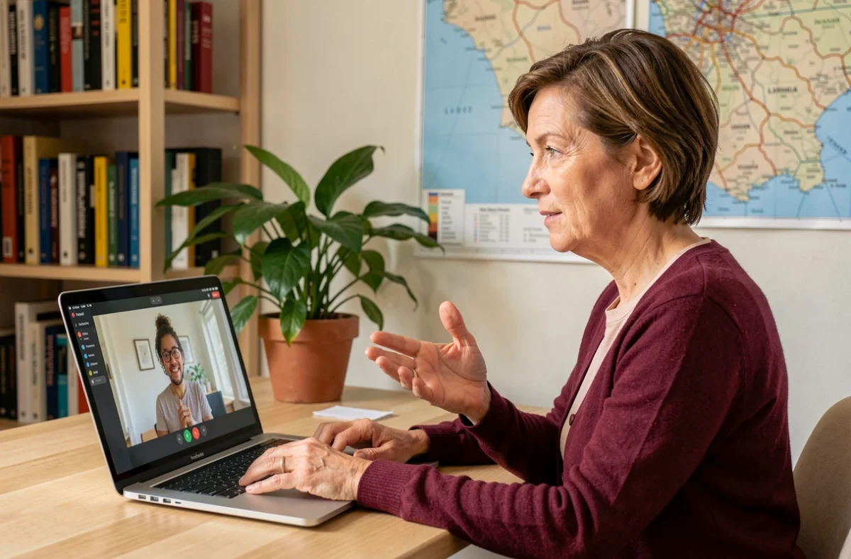 Professeure particulière de Superprof en Indre-et-Loire donnant un cours en ligne depuis son bureau à domicile